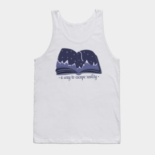 A way to escape reality blue book with stars and mountains panorama (a design for readers) Tank Top